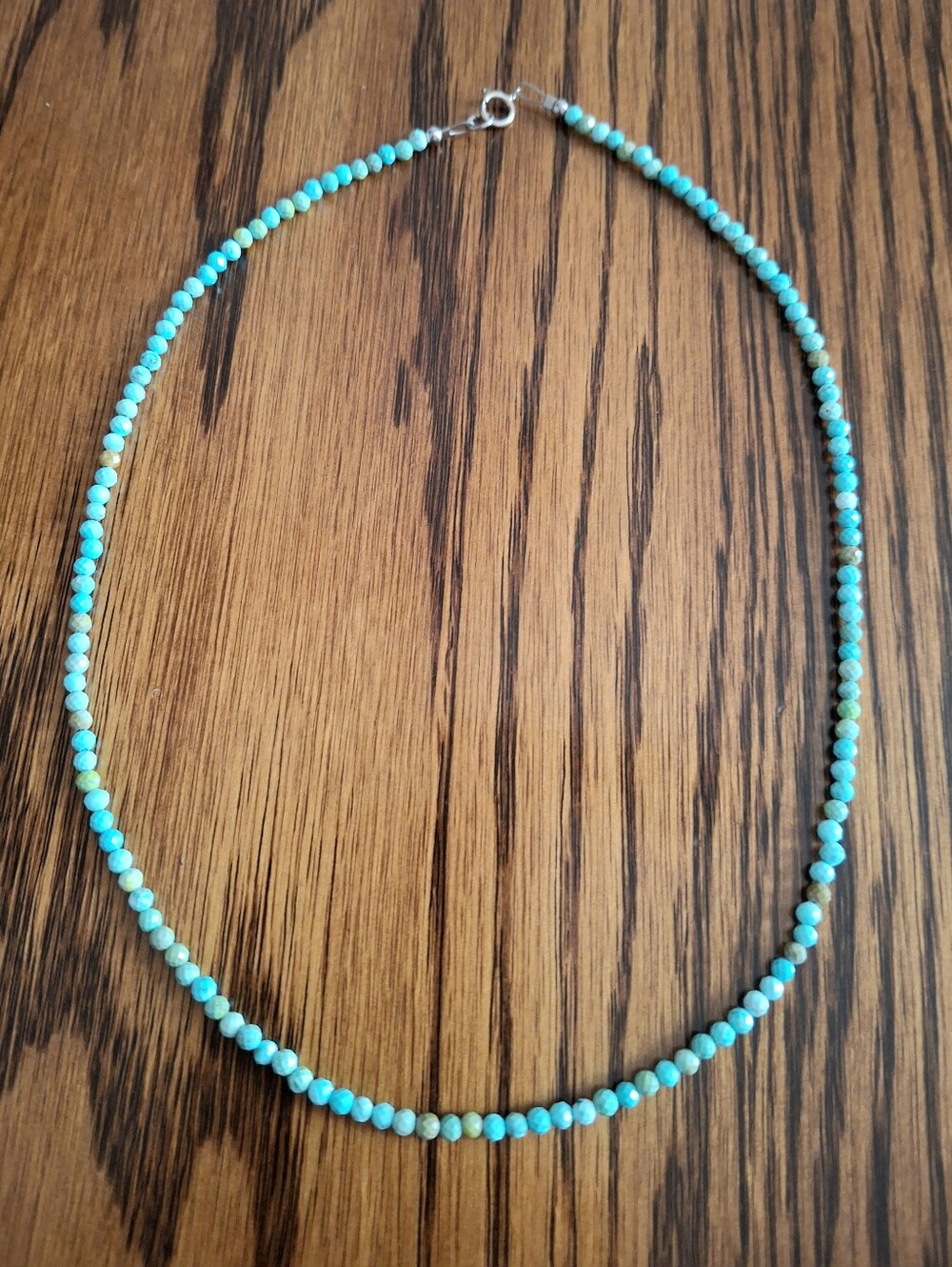Turquoise Faceted 3mm Beaded Necklace Sterling Silver 16"
